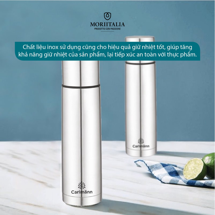Bình giữ nhiệt Carlmann 500ml ,Giữ nóng lạnh nhiều giờ 007399 - Chất liệu thép không gỉ, Chính hãng MORIITALIA