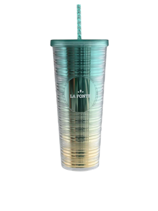 Ly nhựa 2 lớp kèm ống hút La Fonte 760ml - 013222-GRE