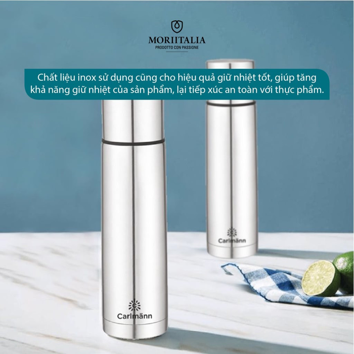Bình giữ nhiệt Carlmann 500ml ,Giữ nóng lạnh nhiều giờ 007399 - Chất liệu thép không gỉ, Chính hãng MORIITALIA
