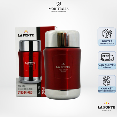Hũ đựng thực phẩm giữ nhiệt LA FONTE 500ml, Thép không gỉ SUS304 - Chính hãng MORIITALIA 011044-RED