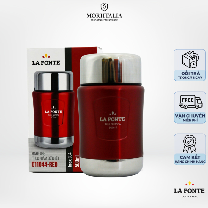 Hũ đựng thực phẩm giữ nhiệt LA FONTE 500ml, Thép không gỉ SUS304 - Chính hãng MORIITALIA 011044-RED