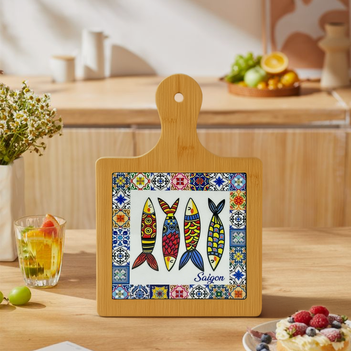 Thớt Tre Ceramic La Fonte Hoa Văn Ngư Phúc 18.5cm x 28.5cm - THOT00000383