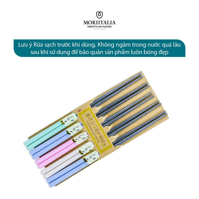 Vỉ 5 đôi đũa Inox Kokusai chống trượt, không gỉ sét chính hãng Moriitalia NDCK-13