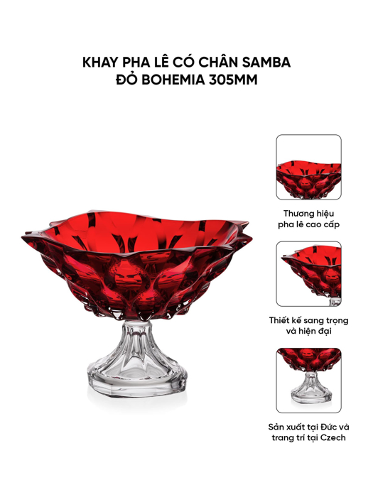 Khay pha lê có chân Samba đỏ Bohemia 305mm - 584713