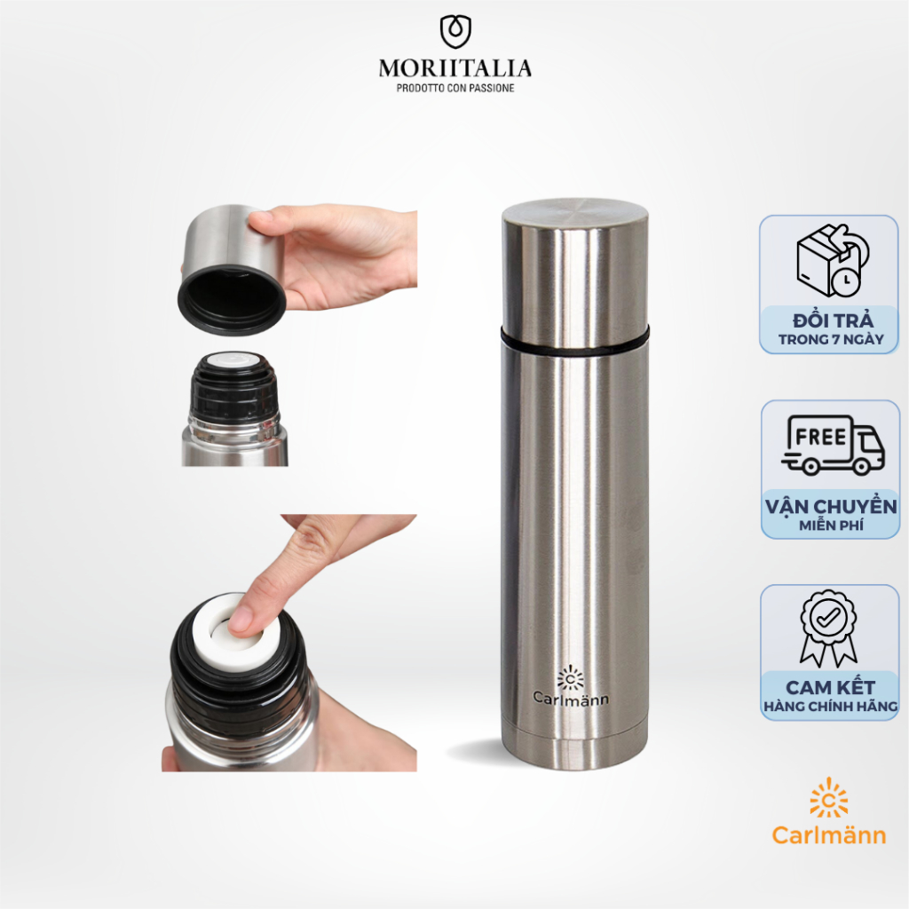 Bình giữ nhiệt Carlmann 500ml ,Giữ nóng lạnh nhiều giờ 007399 - Chất liệu thép không gỉ, Chính hãng MORIITALIA