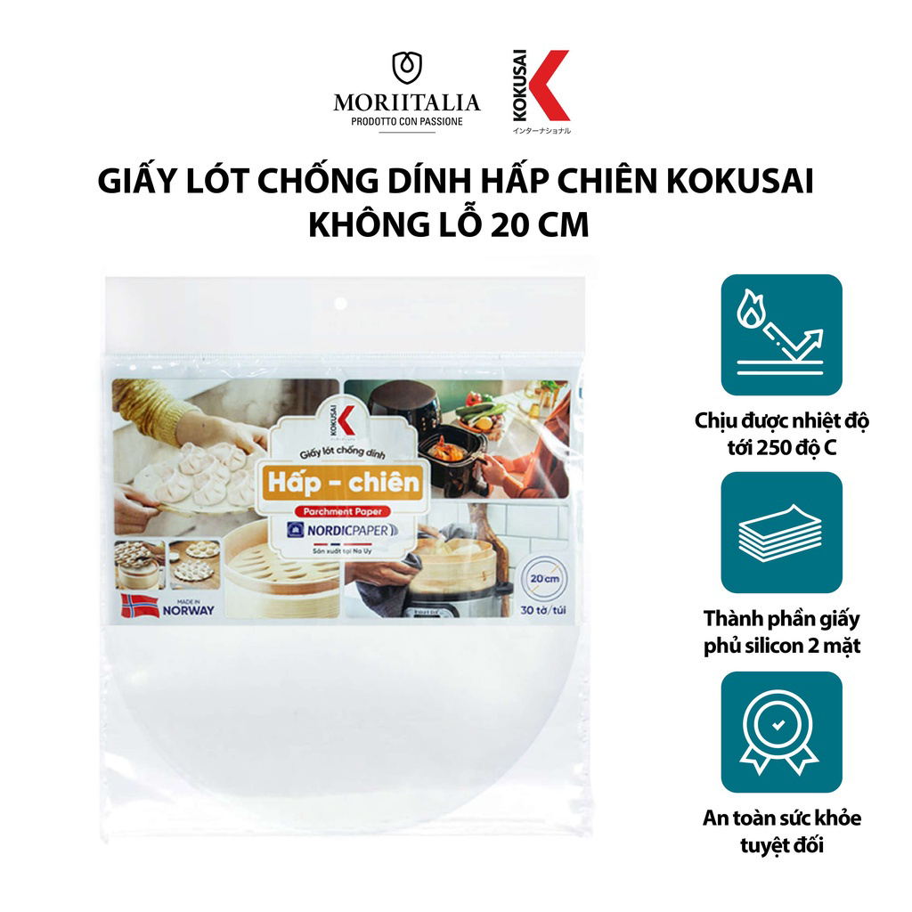 Giấy lót chống dính hấp chiên Kokusai không lỗ 20cm Moriitalia GCDD00002295