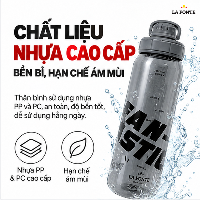 Bình Nước Thể Thao La Fonte 1000 ml Màu Đen – Quai Xách Tiện Mang Theo