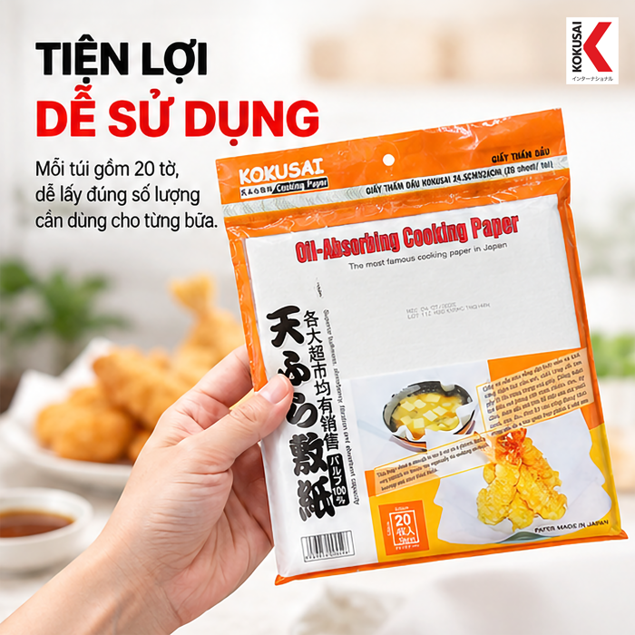 Giấy Thấm Dầu Kokusai 24.5 x 24 cm, 20 Tờ – Hút Bớt Dầu Mỡ Sau Chế Biến