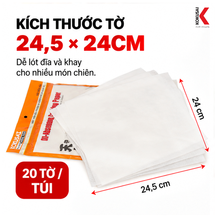 Giấy Thấm Dầu Kokusai 24.5 x 24 cm, 20 Tờ – Hút Bớt Dầu Mỡ Sau Chế Biến