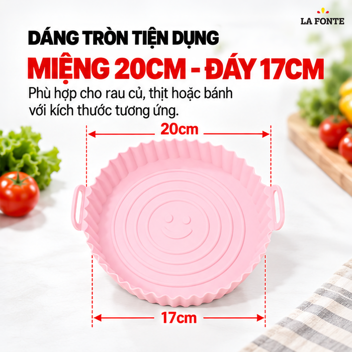 Khay Silicone La Fonte Dùng Cho Nồi Chiên Không Dầu, Hình Tròn (20 x 17 x 6.5 cm), Màu Hồng – Chống Dính Chịu Nhiệt