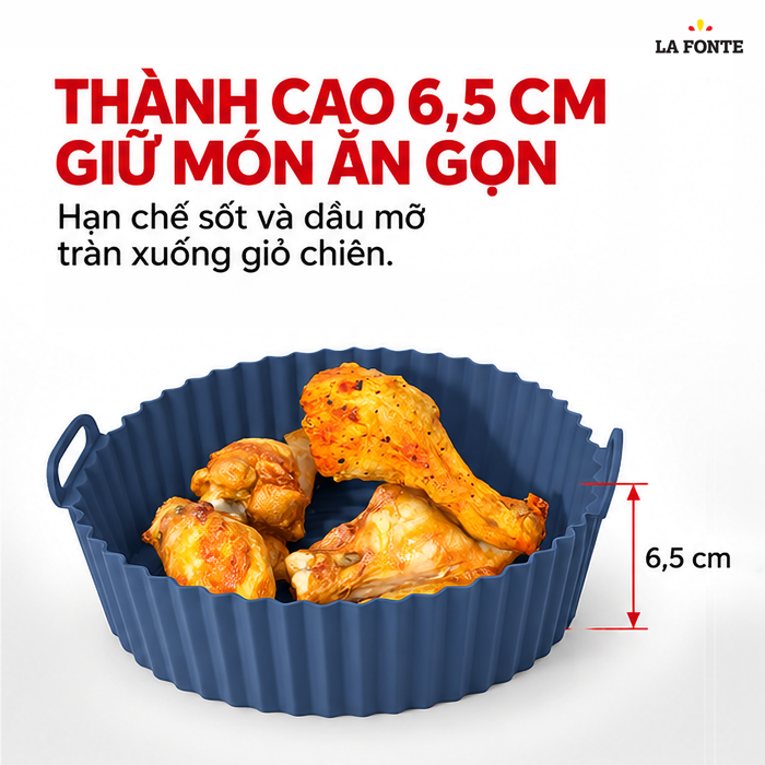 Khay Silicone La Fonte Dùng Cho Nồi Chiên Không Dầu, Hình Tròn (20 x 17 x 6.5 cm), Màu Xanh Dương – Chống Dính Chịu Nhiệt