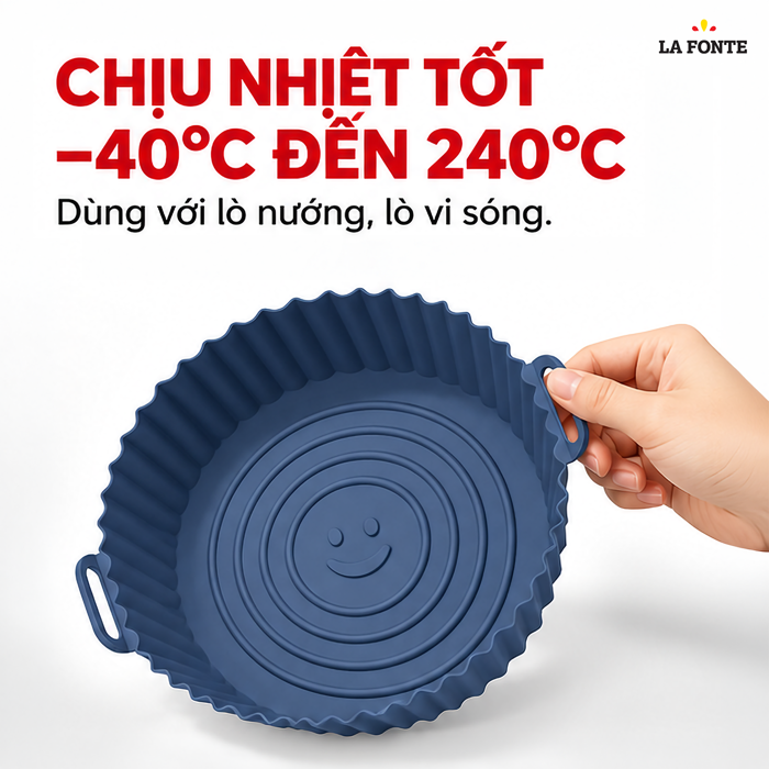 Khay Silicone La Fonte Dùng Cho Nồi Chiên Không Dầu, Hình Tròn (20 x 17 x 6.5 cm), Màu Xanh Dương – Chống Dính Chịu Nhiệt