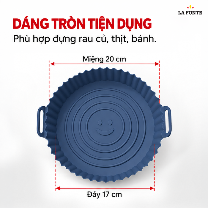Khay Silicone La Fonte Dùng Cho Nồi Chiên Không Dầu, Hình Tròn (20 x 17 x 6.5 cm), Màu Xanh Dương – Chống Dính Chịu Nhiệt