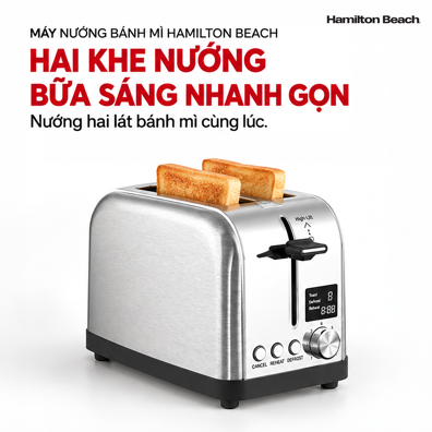 Máy Nướng Bánh Mì 2 Ngăn Inox 430 Hamilton Beach – Có Núm Điều Chỉnh Mức Độ Giòn