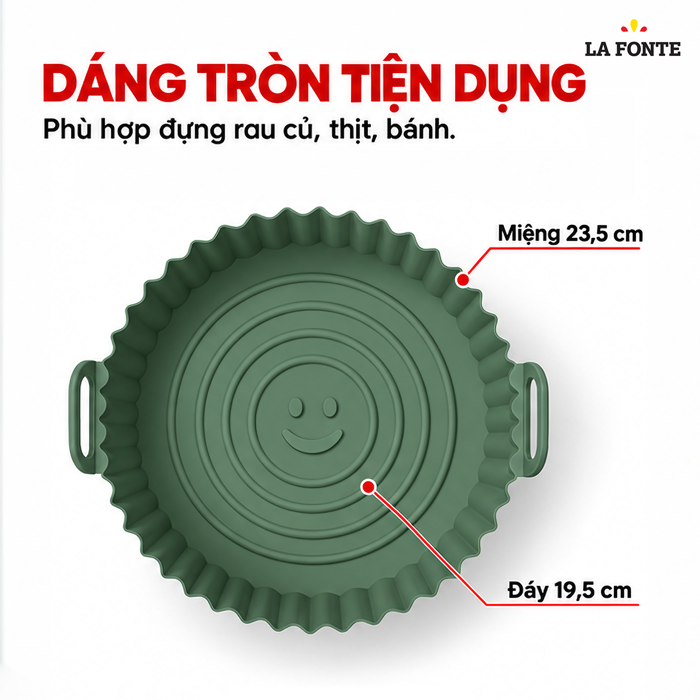 Khay Silicone La Fonte Dùng Cho Nồi Chiên Không Dầu, Hình Tròn (23.5 x 19.5 x 8.5 cm), Màu Xanh Lá – Chống Dính Chịu Nhiệt