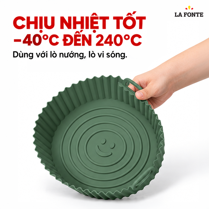 Khay Silicone La Fonte Dùng Cho Nồi Chiên Không Dầu, Hình Tròn (23.5 x 19.5 x 8.5 cm), Màu Xanh Lá – Chống Dính Chịu Nhiệt