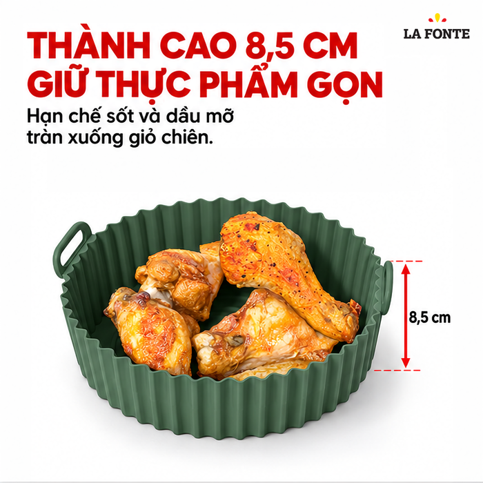 Khay Silicone La Fonte Dùng Cho Nồi Chiên Không Dầu, Hình Tròn (23.5 x 19.5 x 8.5 cm), Màu Xanh Lá – Chống Dính Chịu Nhiệt