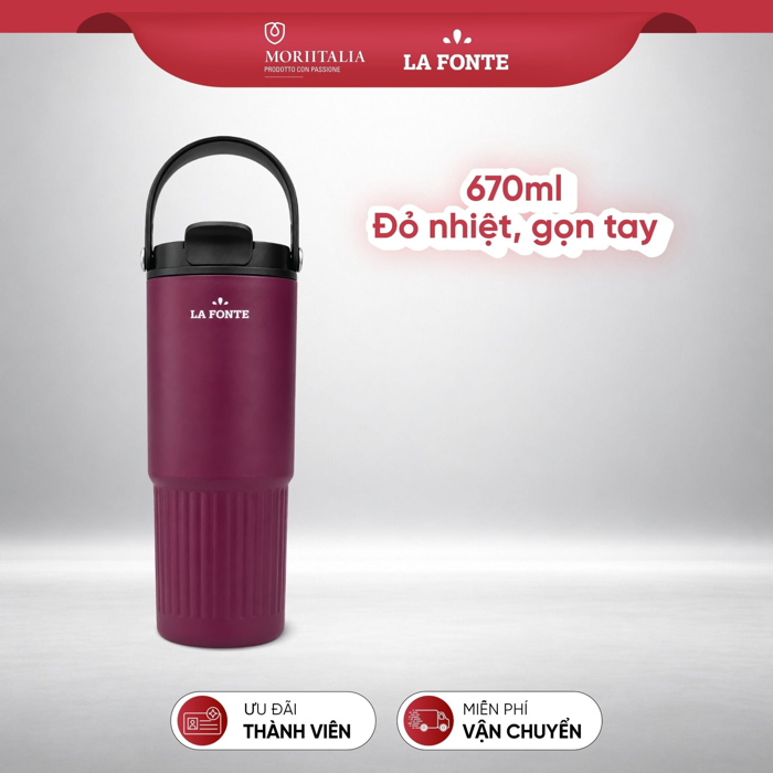 Ly Giữ Nhiệt 670ml Inox 304 Có Quai Xách La Fonte Màu Đỏ
