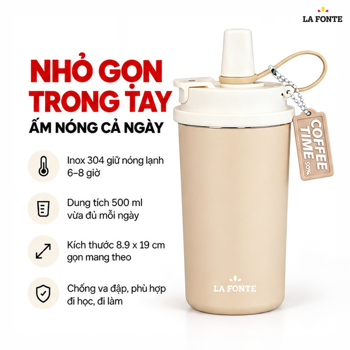Cốc Giữ Nhiệt 500ml Inox 304 La Fonte Màu Trắng