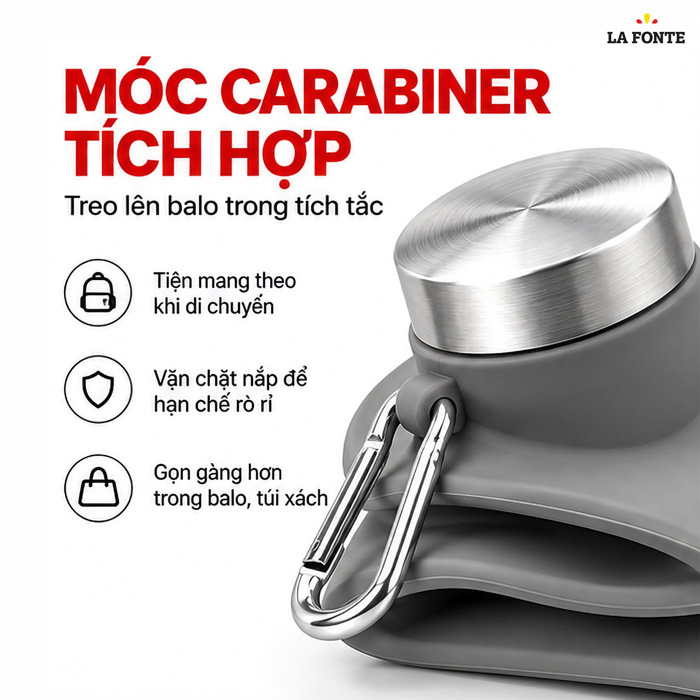 Bình Nước Thể Thao Gấp Gọn Silicone La Fonte 700 ml - Xám
