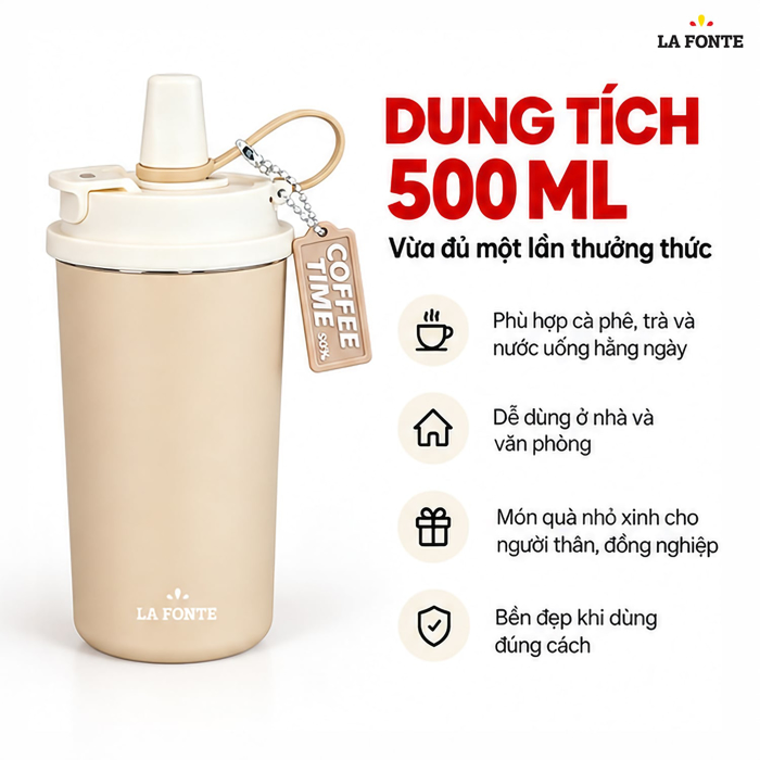 Cốc Giữ Nhiệt 500ml Inox 304 La Fonte Màu Trắng