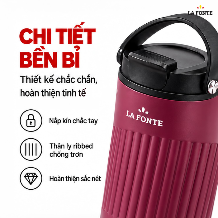 Ly Giữ Nhiệt 670ml Inox 304 Có Quai Xách La Fonte Màu Đỏ