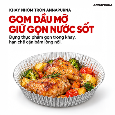 Khay Nhôm Lót Nồi Chiên Annapurna 20 Khay – Hạn Chế Bám Bẩn Lòng Nồi