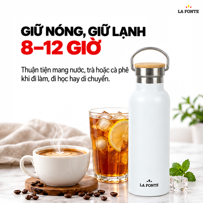 Bình Giữ Nhiệt SUS304 La Fonte 500 ml Màu Trắng – Giữ Nhiệt 8 - 12 Giờ