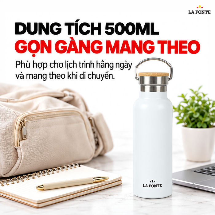 Bình Giữ Nhiệt SUS304 La Fonte 500 ml Màu Trắng – Giữ Nhiệt 8 - 12 Giờ