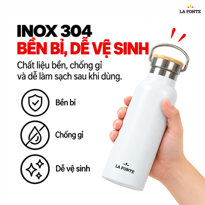 Bình Giữ Nhiệt SUS304 La Fonte 500 ml Màu Trắng – Giữ Nhiệt 8 - 12 Giờ