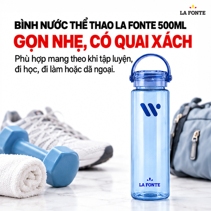 Bình Nước Thể Thao La Fonte 500 ml Màu Xanh – Quai Xách Tiện Mang Theo