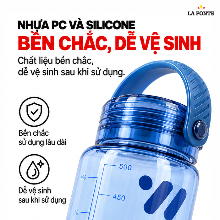 Bình Nước Thể Thao La Fonte 500 ml Màu Xanh – Quai Xách Tiện Mang Theo