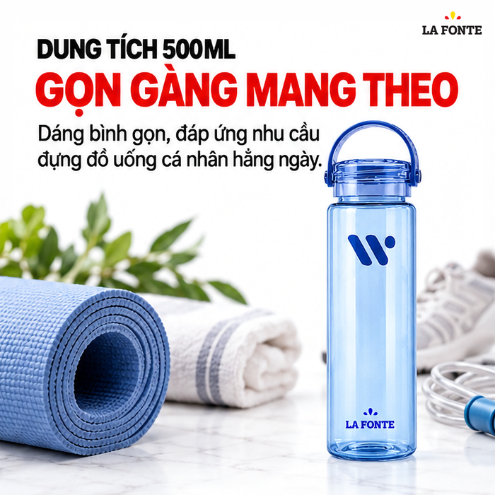 Bình Nước Thể Thao La Fonte 500 ml Màu Xanh – Quai Xách Tiện Mang Theo