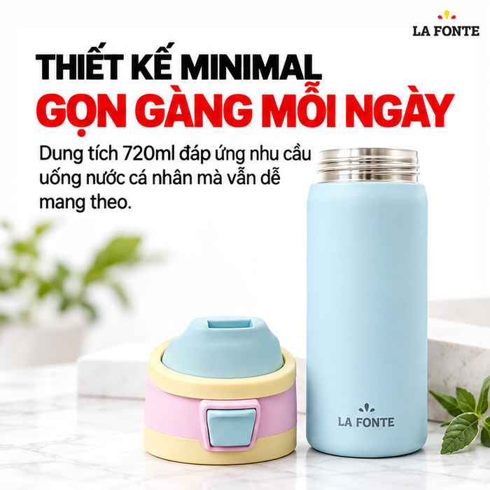 Bình Giữ Nhiệt Inox 304 La Fonte Minimal 720 ml Màu Xanh Dương – Giữ Nóng Lạnh Tiện Lợi