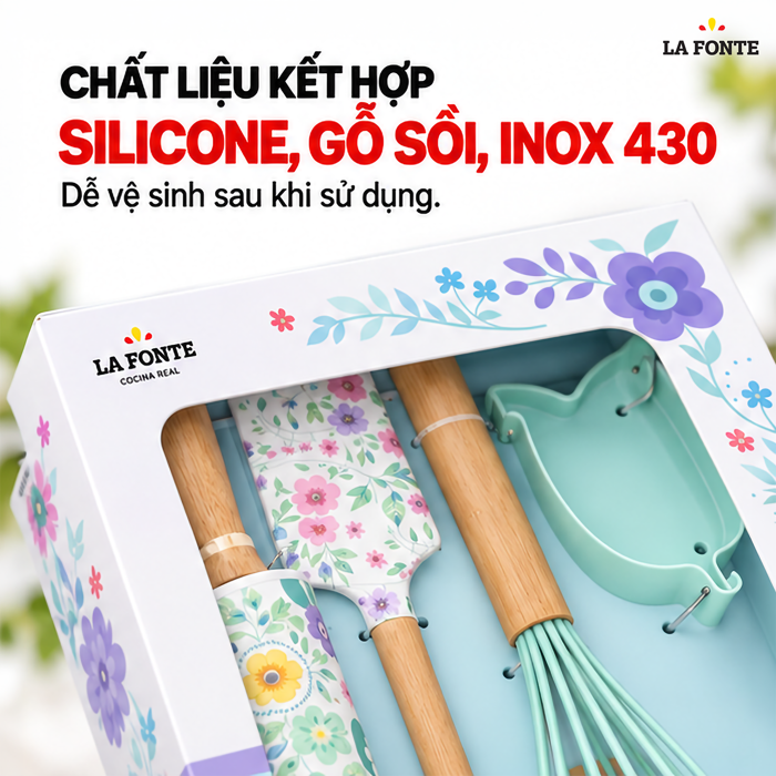 Bộ Dụng Cụ Làm Bánh Silicone La Fonte Flower 4 Món – Từ Cán Bột Đến Tạo Hình Bánh