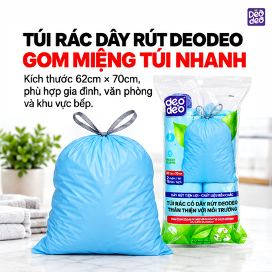 Túi Rác Dây Rút Deodeo 62 x 70 cm – Tiện Buộc Kín Khi Thu Gom