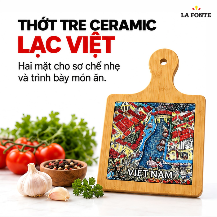 Thớt Tre Ceramic La Fonte Lạc Việt 18.5 x 28.5 cm – Hai Mặt Tre Ceramic, Dễ Vệ Sinh
