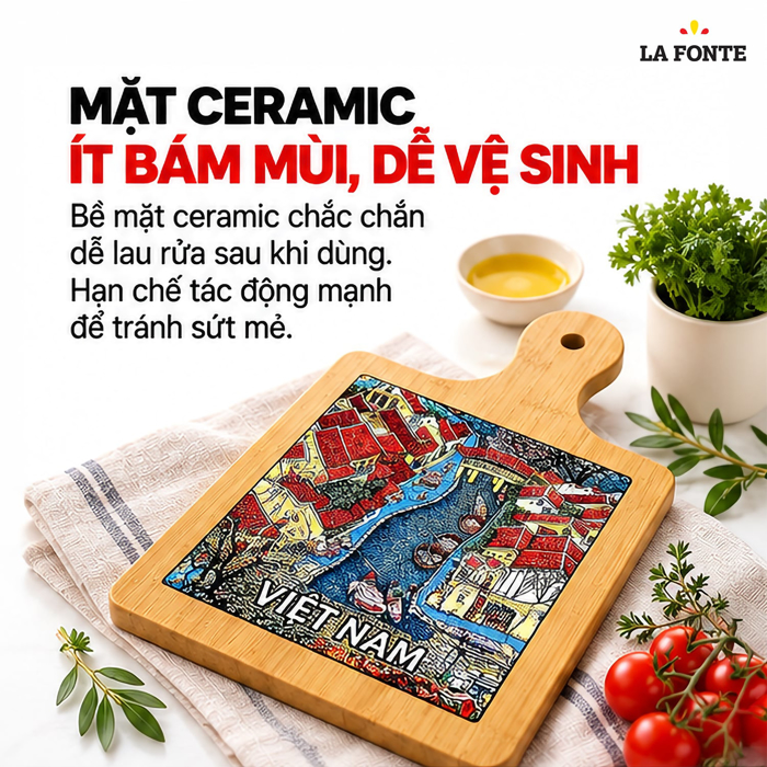 Thớt Tre Ceramic La Fonte Lạc Việt 18.5 x 28.5 cm – Hai Mặt Tre Ceramic, Dễ Vệ Sinh