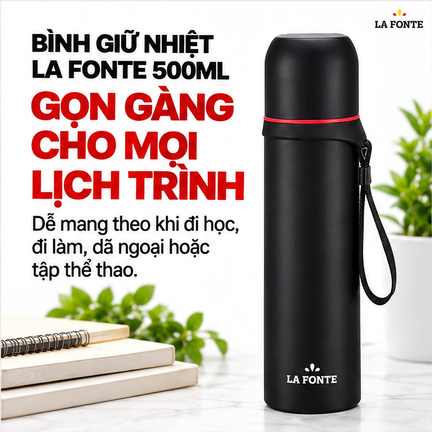 Bình Giữ Nhiệt La Fonte 500 ml Màu Đen – Giữ Nóng Lạnh Tiện Lợi