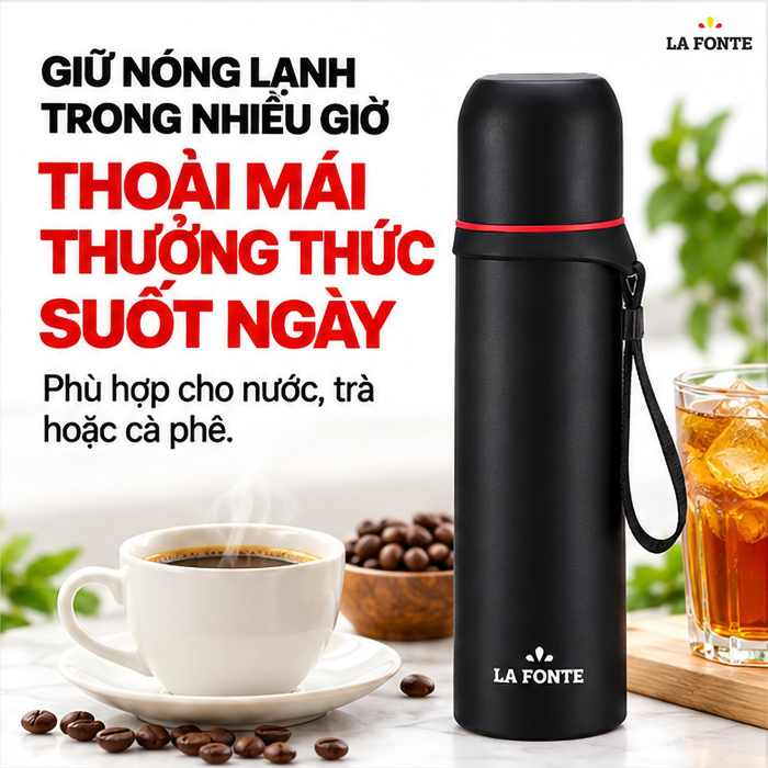 Bình Giữ Nhiệt La Fonte 500 ml Màu Đen – Giữ Nóng Lạnh Tiện Lợi