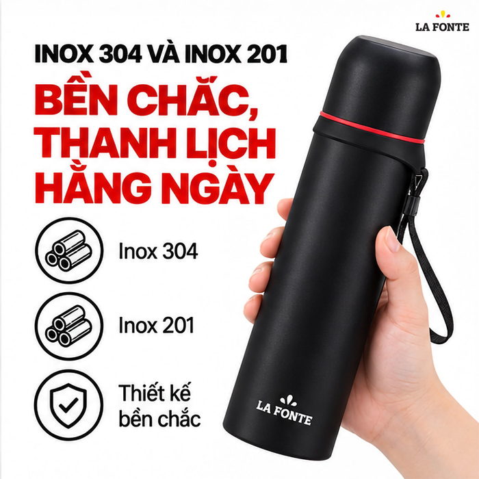 Bình Giữ Nhiệt La Fonte 500 ml Màu Đen – Giữ Nóng Lạnh Tiện Lợi