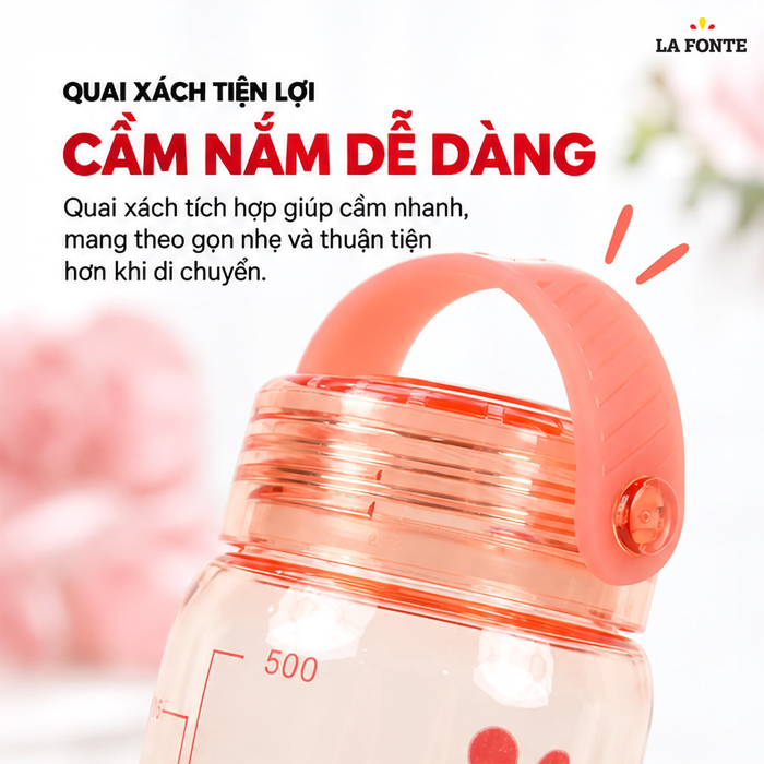 Bình Nước Thể Thao La Fonte 500 ml Màu Hồng – Quai Xách Tiện Mang Theo