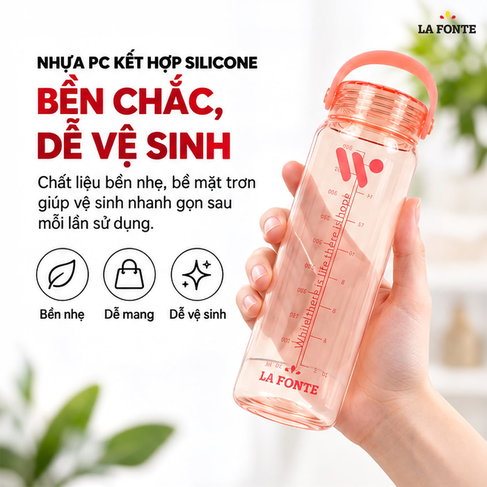 Bình Nước Thể Thao La Fonte 500 ml Màu Hồng – Quai Xách Tiện Mang Theo