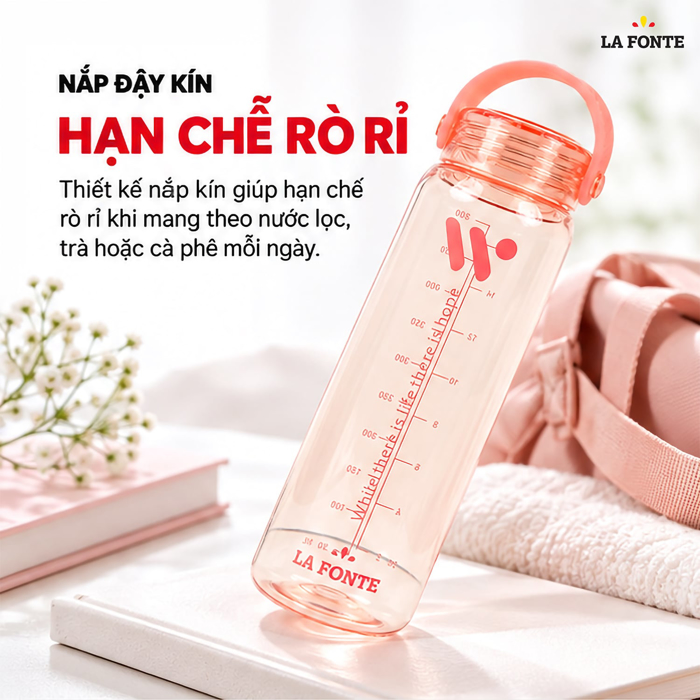 Bình Nước Thể Thao La Fonte 500 ml Màu Hồng – Quai Xách Tiện Mang Theo