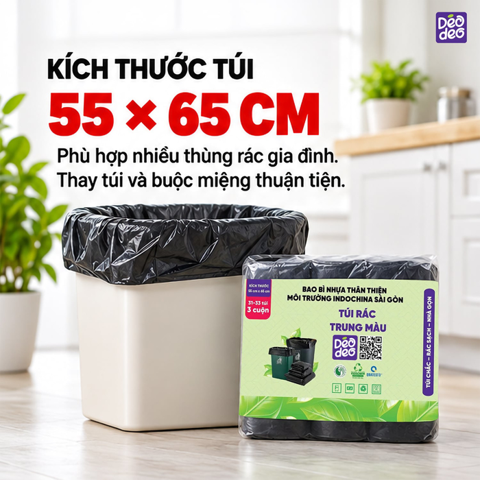 Túi Rác Deodeo 55 x 65 cm Màu Đen – Tiện Phân Loại Rác Sinh Hoạt