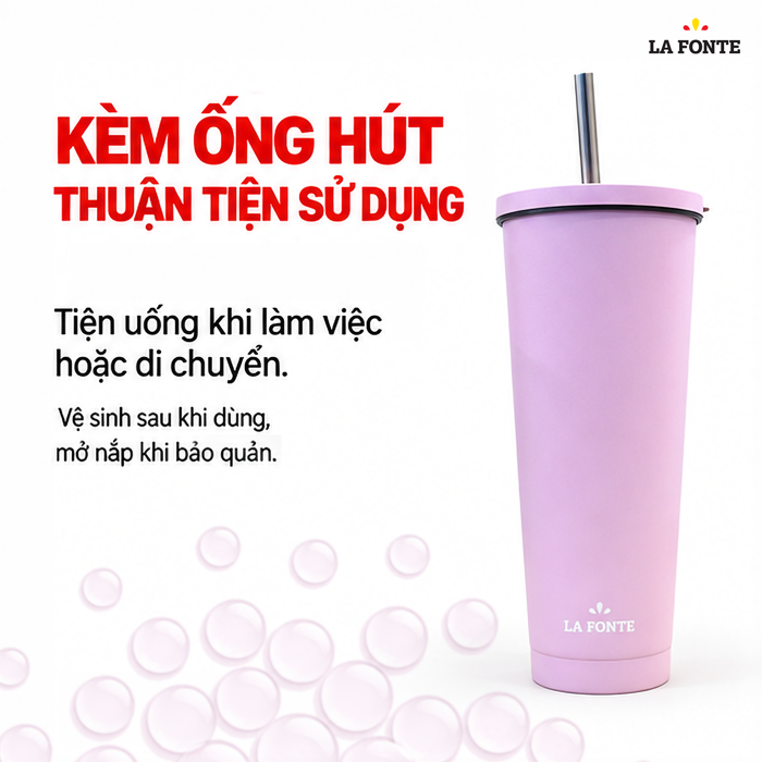 Ly Giữ Nhiệt Kèm Ống Hút Inox 304 La Fonte 710 ml Màu Hồng – Kèm Ống Hút Tiện Dụng