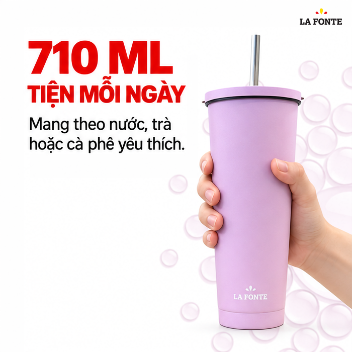 Ly Giữ Nhiệt Kèm Ống Hút Inox 304 La Fonte 710 ml Màu Hồng – Kèm Ống Hút Tiện Dụng