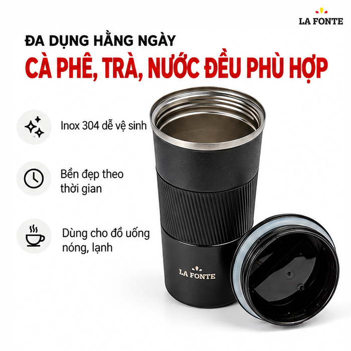 Ly Giữ Nhiệt La Fonte 510 ml Màu Đen – Giữ Nóng Lạnh Tiện Lợi