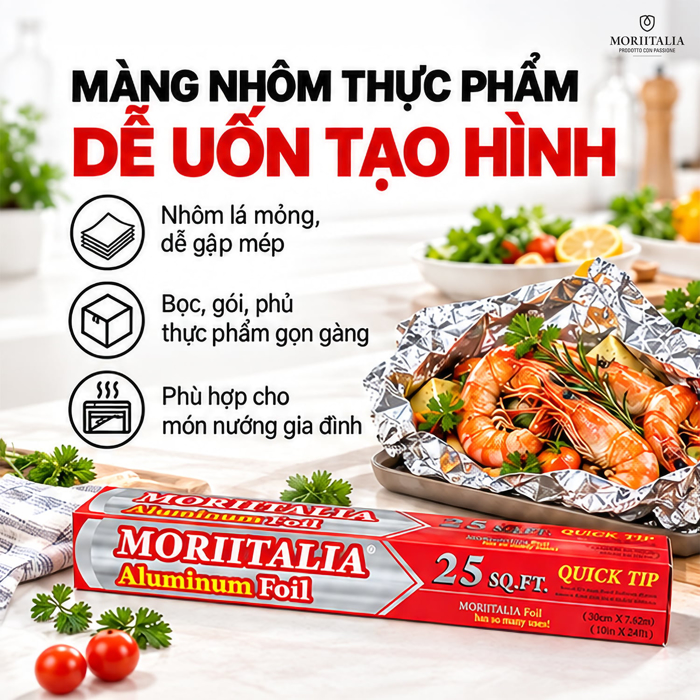 Màng Nhôm Thực Phẩm Moriitalia 30 cm x 7.62 m – Dễ Tạo Hình Khi Bọc Gói