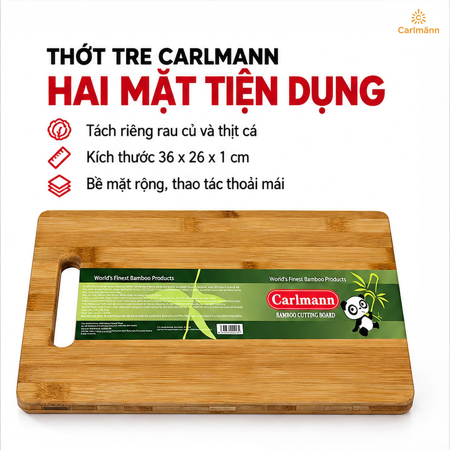 Thớt Tre Carlmann 36 x 26 x 1 cm – Gọn Nhẹ, Dễ Vệ Sinh